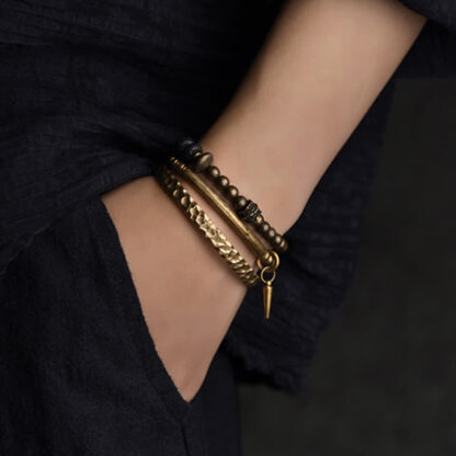 Buddha Stones Lava Rock Stone Copper Balance Cuff Bracelet Bangle - 图片 17
