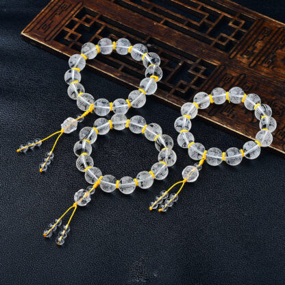 Tibet White Crystal Half Demon Half Buddha Heart Sutra Lotus Healing Bracelet - 图片 2
