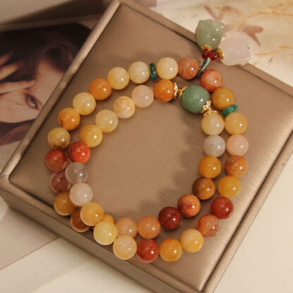 Tibet Natural Golden Silk Jade Double Layer Bell Orchid Luck Bracelet - 图片 4