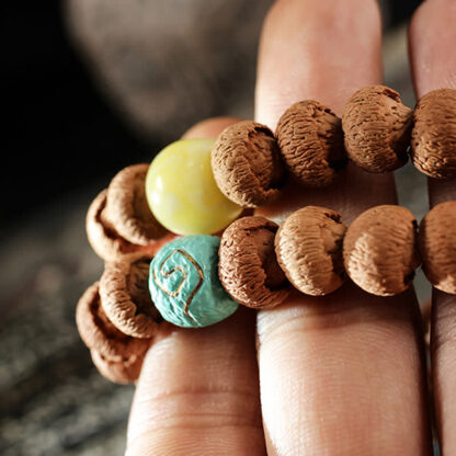 Buddha Stones Tibetan Bodhi Seed Turquoise Amber Protection Bracelet - 图片 7