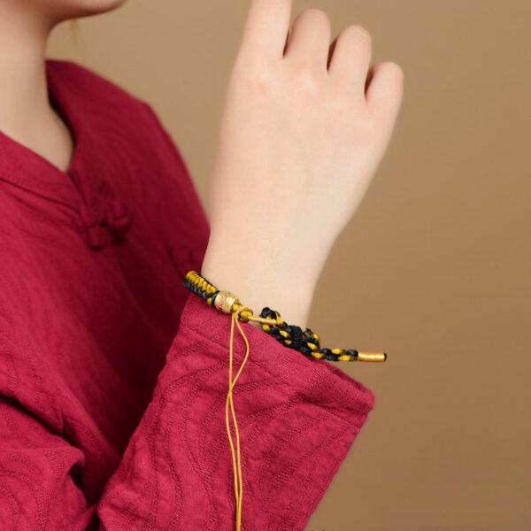 Handmade Tibetan Black Gold Dragon Scale Rope Om Mani Padme Hum Purity Bracelet - 图片 8