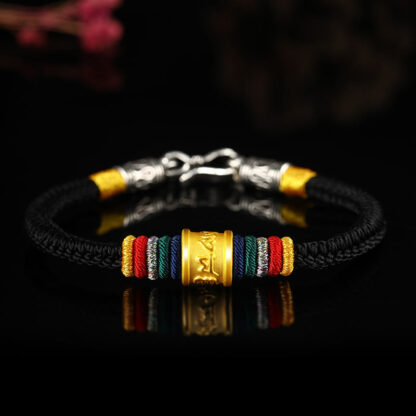 Buddha Stones Tibet 999 Gold Om Mani Padme Hum Handmade Eight Thread Peace Knot Luck Bracelet - 图片 20
