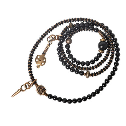 Buddha Stones Rainbow Obsidian Ebony Wood Copper Positive Multilayer Bracelet - 图片 15