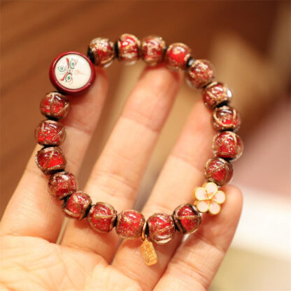 Buddha Stones Tibetan Gold Swallowing Beast Family Five God Of Wealth Thangka Fortune Bead Bracelet - 图片 10