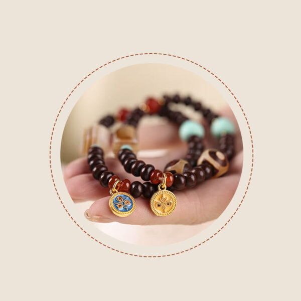 Natural Tibet Purple Bodhi Seed Dzi Bead God of Wealth Wisdom Bracelet - 图片 14