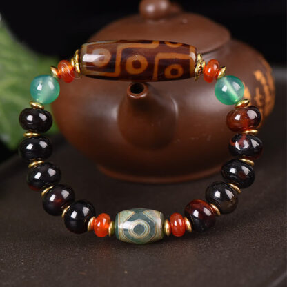 Buddha Stones Tibetan Natural Nine-Eye Dzi Bead Three-eyed Dzi Bead Protection Bracelet - 图片 2