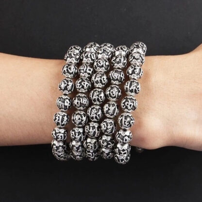 Tibetan Om Mani Padme Hum Carved Alloy Beads Amulet Bracelet - 图片 19