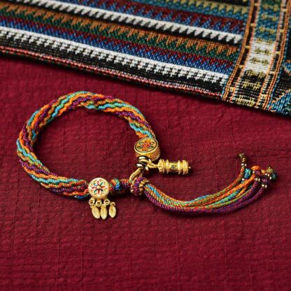 Buddha Stones Tibetan Luck Reincarnation Knot Prayer Wheel Dream Catcher Braid String Bracelet - 图片 5