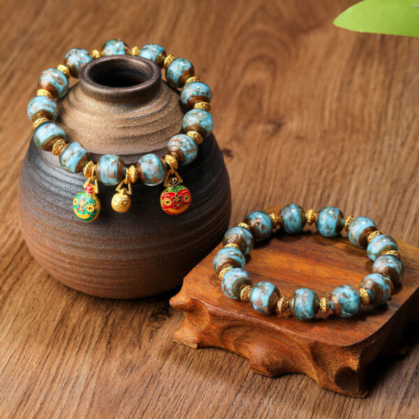 Gold Swallowing Beast Family Charm Liuli Glass Bead Fortune Bracelet - 图片 7