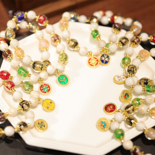 Tibetan Five God Of Wealth Fortune Liuli Glass Bead Incense Ash Porcelain Bead Charm Bracelet - 图片 11