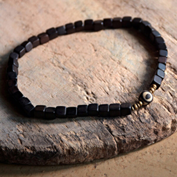 Buddha Stones Ebony Wood Dzi Bead Copper Peace Couple Bracelet - 图片 9