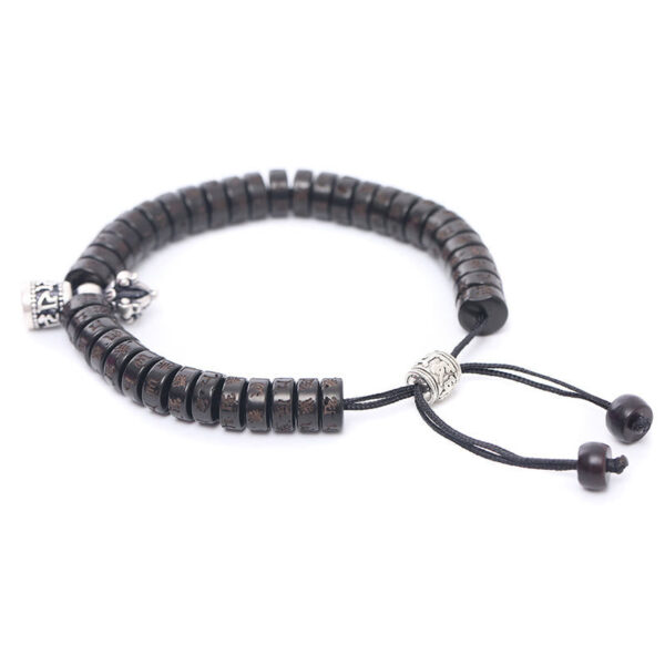 Tibet Coconut Shell Carved Om Mani Padme Hum Dorje Vajra Bell Happiness String Bracelet - 图片 3