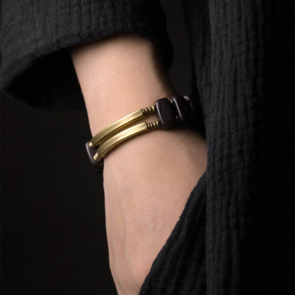 Buddha Stones Tibetan Ebony Wood Copper Balance Double Layer Bracelet - 图片 3