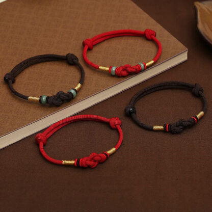 Buddha Stones Red String Jade Luck Fortune Knot Braided String Bracelet - 图片 14