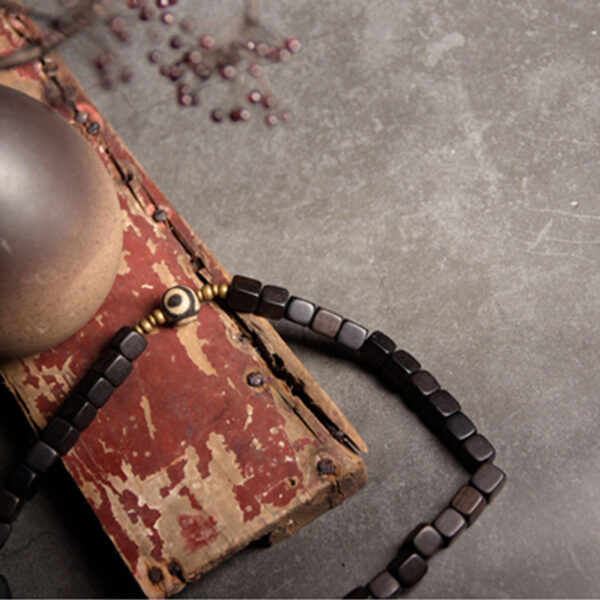 Buddha Stones Ebony Wood Dzi Bead Copper Peace Couple Bracelet - 图片 5