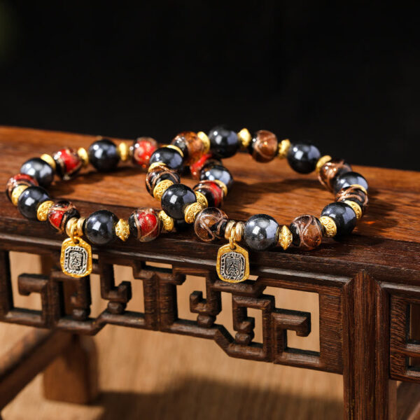 Tibetan Zakiram Goddess of Wealth Liuli Glass Incense Ash Porcelain Bead Luck Bracelet - 图片 7