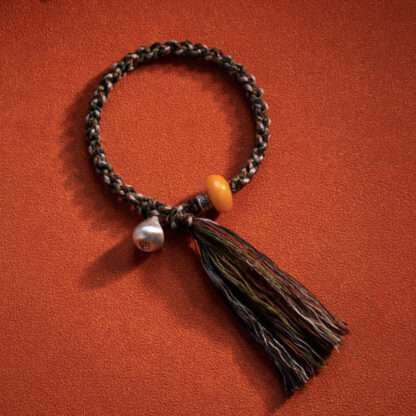 990 Sterling Silver Tibetan Handmade Amber Steelyard Weight Wish Protection Bracelet - 图片 9