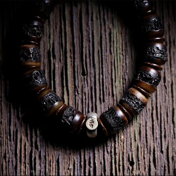 925 Sterling Silver Chinese Zodiac Natal Buddha Handmade Tibet Yak Bone Strength Bracelet - 图片 4