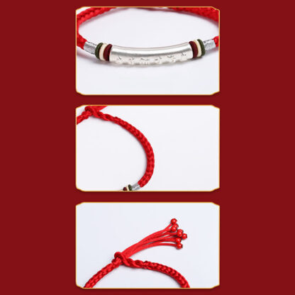 Buddha Stones 999 Sterling Silver Om Mani Padme Hum Protection Strength String Bracelet - 图片 7