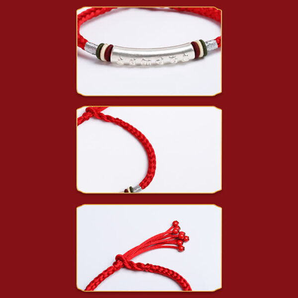 Buddha Stones 999 Sterling Silver Om Mani Padme Hum Protection Strength String Bracelet - 图片 7