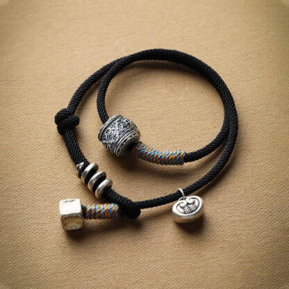 Handmade Tibetan Om Mani Padme Hum Carved Auspicious Amulet Double Wrap Rope Bracelet - 图片 8