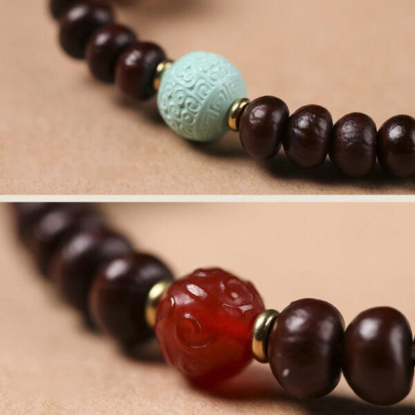 Natural Tibet Purple Bodhi Seed Dzi Bead God of Wealth Wisdom Bracelet - 图片 10