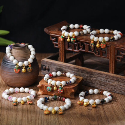 Gold Swallowing Beast Family Charm Liuli Glass Colorful Porcelain Bead Luck Bracelet