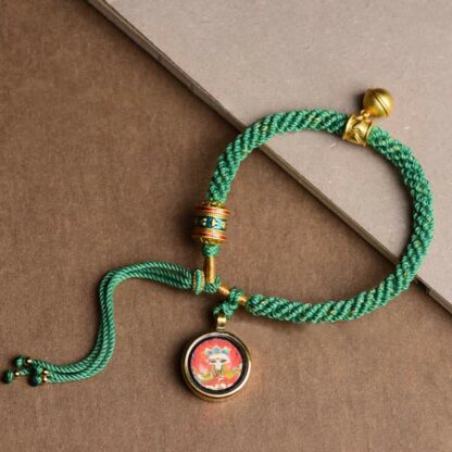 Buddha Stones Tibetan Five God Of Wealth Thangka Luck Prayer Wheel Bell Braid String Bracelet - 图片 2