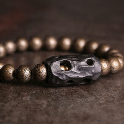Tibet Ebony Wood Copper Peace Balance Beaded Bracelet - 图片 3