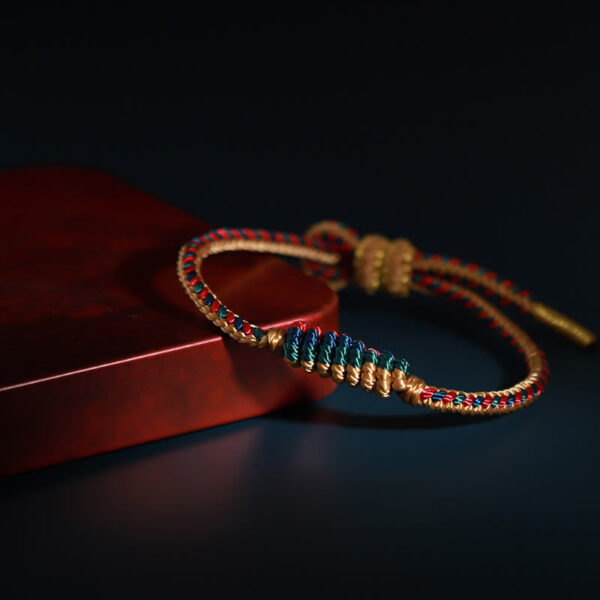 Tibetan Handmade Eight Thread Peace Knot Prayer Wheel Braided Protection Bracelet - 图片 6
