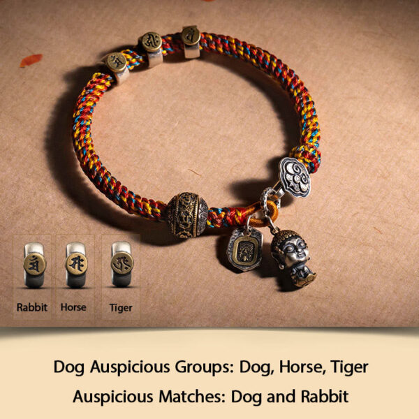 Handmade Tibetan 925 Sterling Silver Chinese Zodiac Natal Buddha Zakiram Goddess of Wealth Protection Multicolored Rope Braided Bracelet - 图片 17