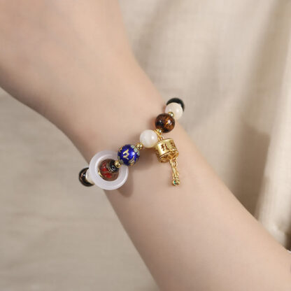 Tibetan Incense Ash Liuli Glass Tridacna Stone Sun Stone Om Mani Padme Hum Prayer Wheel Charm Bracelet - 图片 4