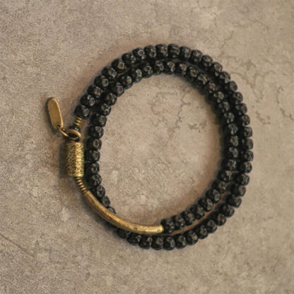 Retro Coconut Shell Copper Happiness Triple Wrap Bracelet - 图片 5