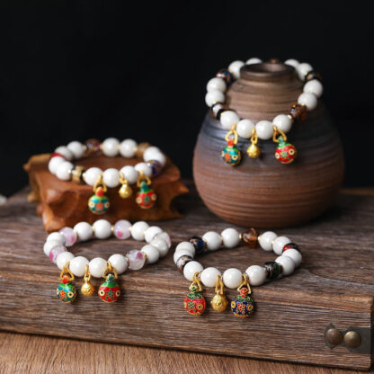 Gold Swallowing Beast Family Charm Liuli Glass Colorful Porcelain Bead Luck Bracelet - 图片 3