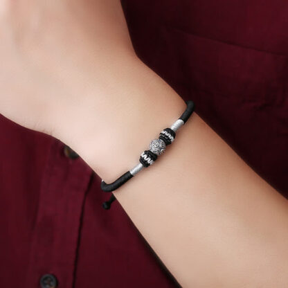 Buddha Stones 999 Sterling Silver Round Copper Coin Protection Luck Beaded String Bracelet - 图片 4