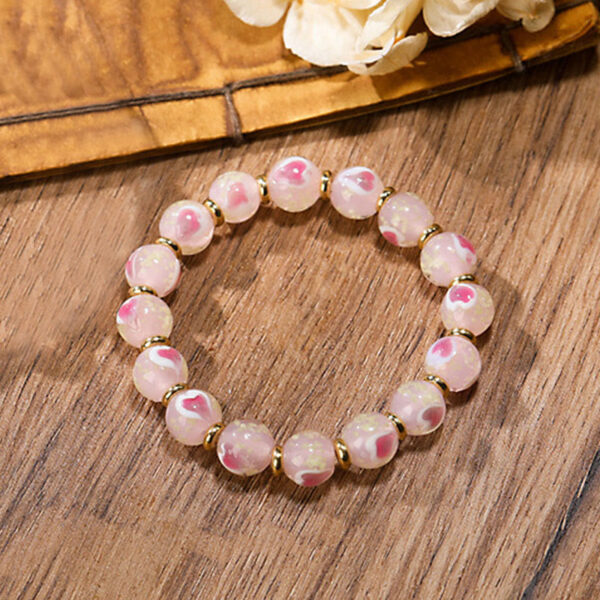 Gold Swallowing Beast Family Charm Luminous Pink Love Heart Fluorescent Liuli Glass Bead Blessings Bracelet - 图片 8