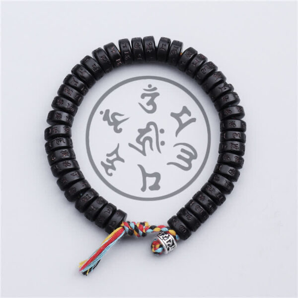 Buddha Stones Tibetan Coconut Shell Beads Engraved Om Mani Padme Hum Mantra Happiness Bracelet - 图片 4