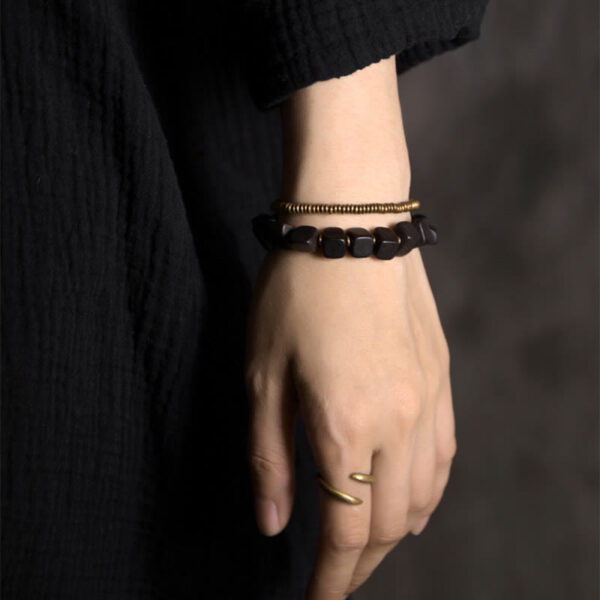 Tibetan Ebony Wood Copper Peace Double Wrap Bracelet - 图片 7