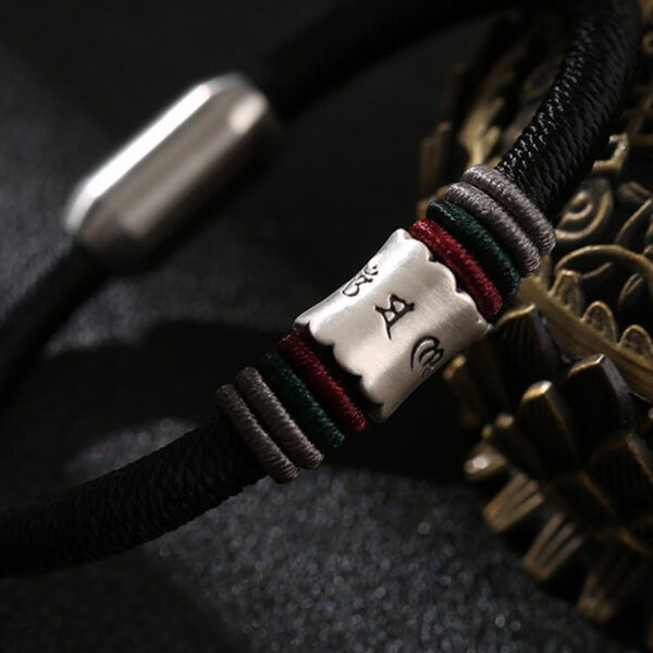 Buddha Stones 999 Sterling Silver Om Mani Padme Hum Peace Magnetic Buckle Bracelet - 图片 7