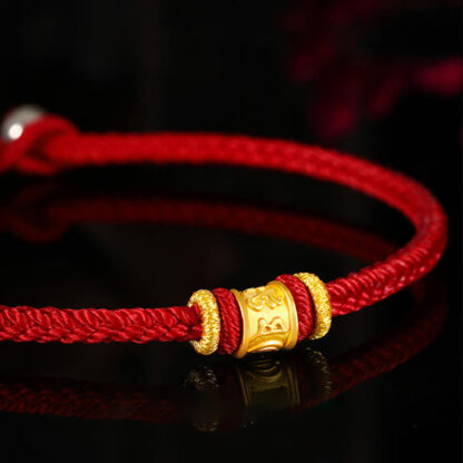 Tibet 999 Gold Om Mani Padme Hum Engraved Protection Lucky Bead Bracelet - 图片 6