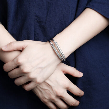 999 Sterling Silver Handmade Om Mani Padme Hum Peace Braided Bracelet - 图片 4