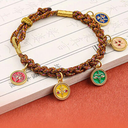 Buddha Stones Tibetan Five God Of Wealth Thangka Luck Braid String Bracelet - 图片 7