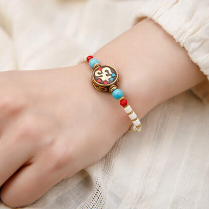 Buddha Stones Tibetan Turquoise Om Mani Padme Hum Protection Strength Bracelet - 图片 10