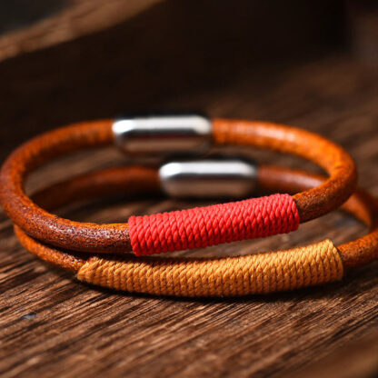 Tibetan Leather Handmade Five Elements Luck Braid String Buckle Bracelet - 图片 15