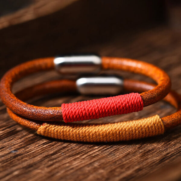 Tibetan Leather Handmade Five Elements Luck Braid String Buckle Bracelet - 图片 15