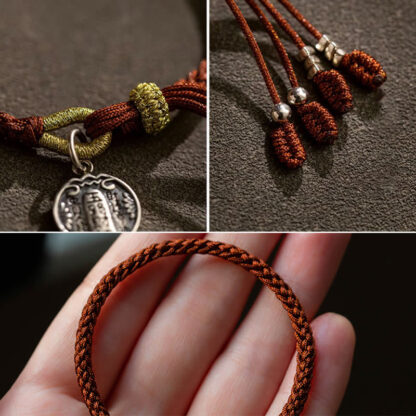 Handmade 925 Sterling Silver Five Directions Gods of Wealth Luck Protection String Braid Bracelet - 图片 10