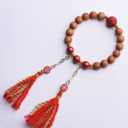 Tibetan Natural Peach Wood Cinnabar PiXiu Wealth Tassels Bracelet - 图片 10