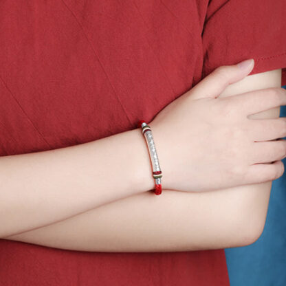 Buddha Stones 999 Sterling Silver Om Mani Padme Hum Protection Strength String Bracelet - 图片 5