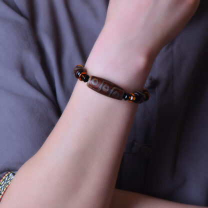 Buddha Stones Tibetan Retro Natural Nine-Eye Dzi Bead Blessings Bracelet - 图片 4