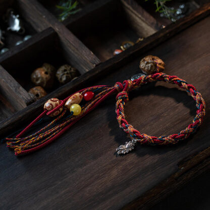 Buddha Stones Tibetan Handmade Colorful Thread 925 Sterling Silver Koi Fish Protection Strength String Bracelet - 图片 7
